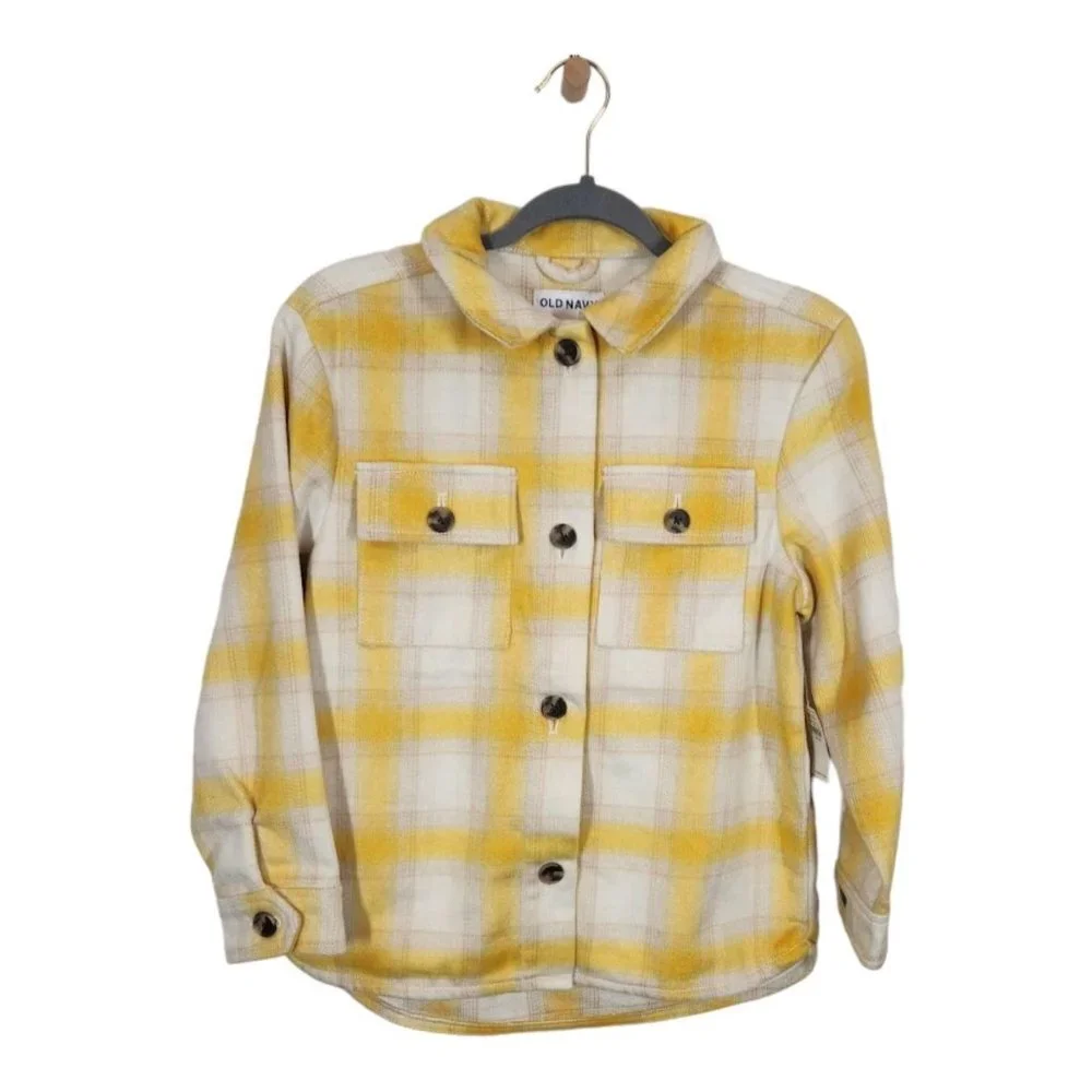 NWT Old Navy Girls Plaid Soft-Brushed Utility Shacket in Yellow Plaid Size L (10